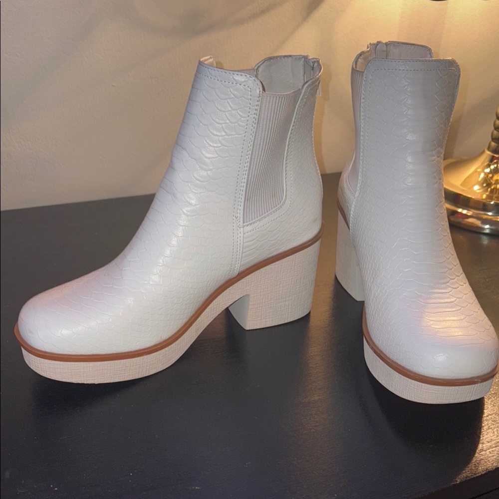 White Textured Ankle Boots